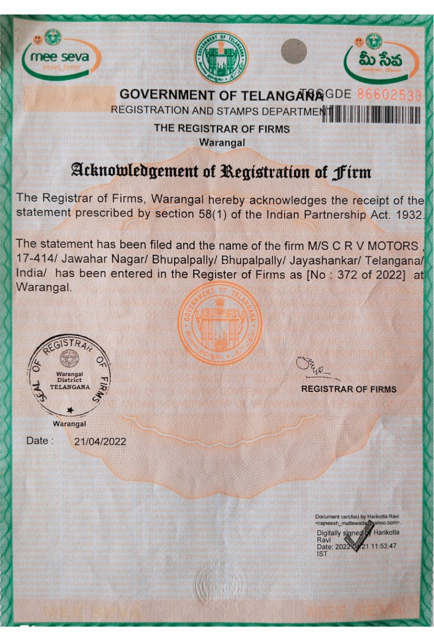 Registration Certificate